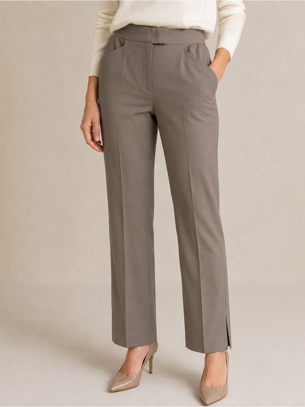 Lafayette 148 New York Irving Straight Leg Ankle Pants Taupe Size 8